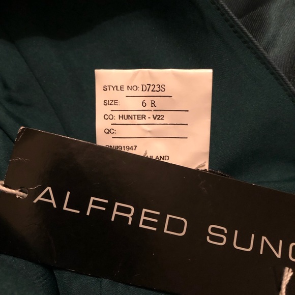 NWT Alfred Sung Satin High Low Gown Hunter Green Size 6 - Picture 7 of 10